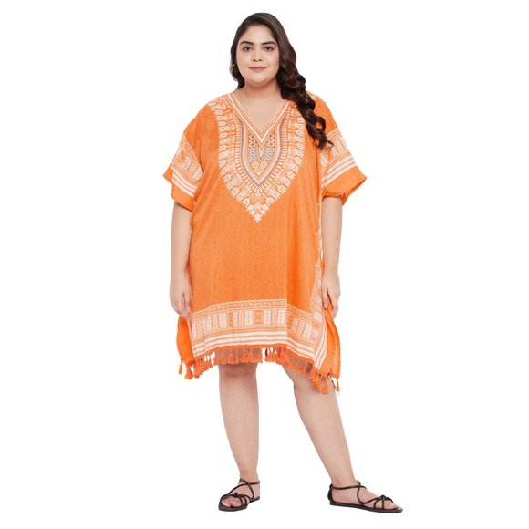 Dashiki Print Orange Polyester Short Caftan Tunic Dress for Women by Gypsie Blu - Picture 7 of 8